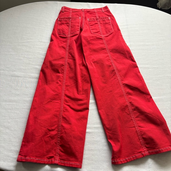 Anthropologie Maeve Delaney Mid Rise Wide Leg Flare Jeans Red 25 - Picture 5 of 10